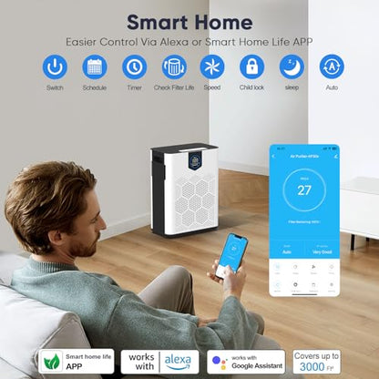 Smart Air Purifier for Home Large Room 3000Ft²