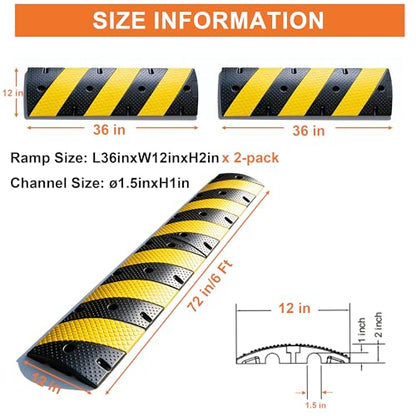 2 Pack 36 Inch Rubber Speed Bumps for Driveway