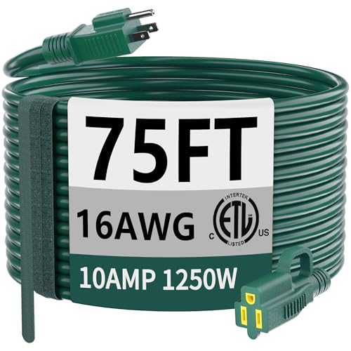16 3 Gauge Indoor Outdoor Green Extension Cord 75 ft Waterproof