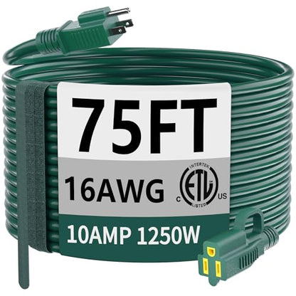 16 3 Gauge Indoor Outdoor Green Extension Cord 75 ft Waterproof