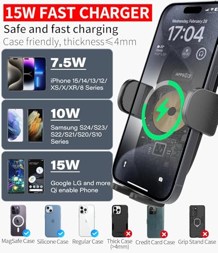 15W Qi Fast Wireless Car Charger Solid Cup Holder Phone Mount