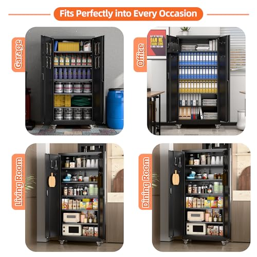 Garage Storage Cabinet with Wheels & Pegboard Doors
