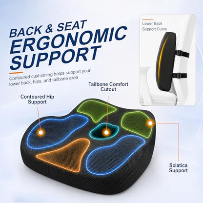 Car Seat Cushion and Lumbar Back Support Pillow Set for Driving