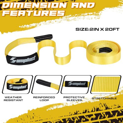 Heavy Duty Recovery Tow Straps 2"x20' 36580lb Break Strength (20 Foot)
