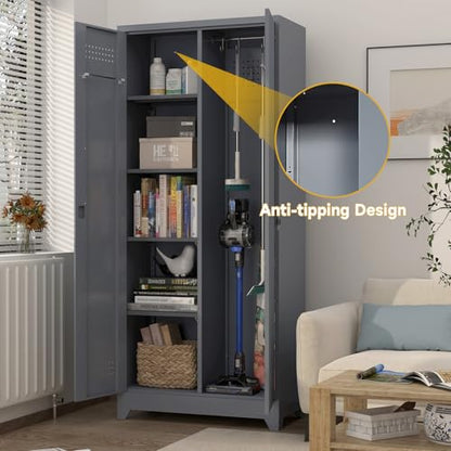 72'' Metal Utility Storage Cabinet with Pegboard & Tool Hanging Bars