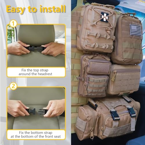 Universal Tactical Seat Back Organizer Vehicle Molle Panel Organizer Storage Bag with 5 Detachable Molle Pouch for All Vehicel Such as Jeep
