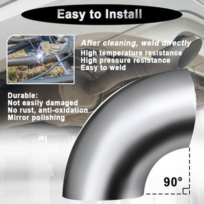 OD 1.5 Inch 90 Degree SS304 Stainless Steel Bend Tube Exhaust Elbow Pipe for Car Modified Exhaust System 1.5" Piping Silver Tone