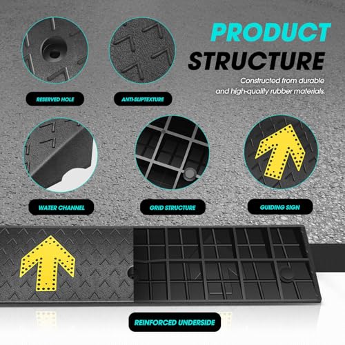 2pcs 3.1" Rise Rubber Arrow Curb Ramp Heavy Duty Loading Driveway Ramp Threshold Ramp 37.4" W x 9.1" D x 3.1" H for Loading Dock (2 Count)