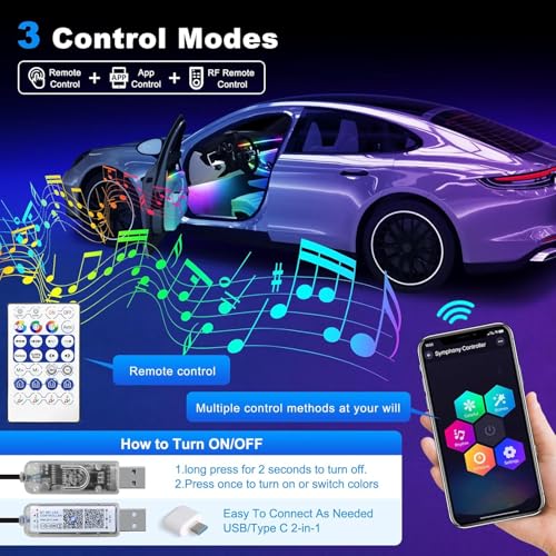 Dreamcolor Acrylic Interior Car LED Strip Light with Motion Sensor Switch