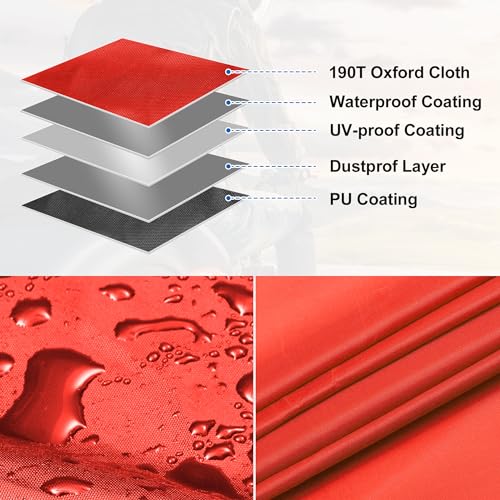 Motorcycle Cover for Harley Davidson for Honda for Suzuki All Season Weather Waterproof Sun Motorbike Cover Fits Up to 78.74'' Motorcycles Vehicle Cover M Red Silver Tone