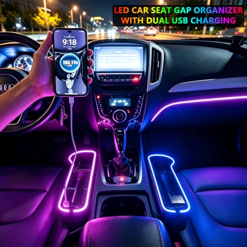 2 Pack LED Car Seat Gap Organizer with 56W Charger (2 Count)