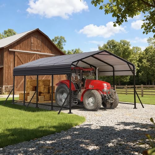 12' x 20' Heavy Duty Metal Carport with Galvanized Steel Roof & Base for All