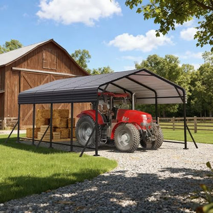 12' x 20' Heavy Duty Metal Carport with Galvanized Steel Roof & Base for All