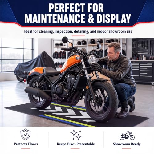 Motorcycle Mat Garage Floor Rug Washable Parking Mats for Garage Floors Non Slip Oil Absorbent Pad Rubber Backing Layer Protects Floor