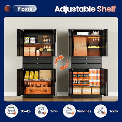 Metal Garage Storage Cabinet with Locking Doors and Adjustable Shelves