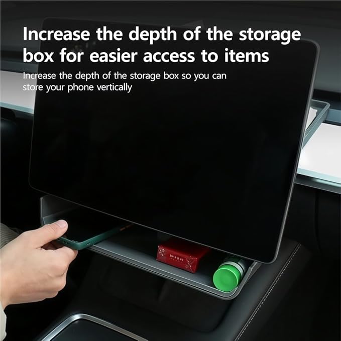 GGCLIMAX Under Screen Storage Organizer Compatible with Tesla Model 3/Y Over Center Console Display Tray ABS+TPE Storage Box with Anti-Skid Design Black/Grey, Dual/Single Storage(Grey Single storage)