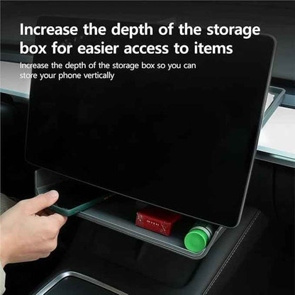 GGCLIMAX Under Screen Storage Organizer Compatible with Tesla Model 3/Y Over Center Console Display Tray ABS+TPE Storage Box with Anti-Skid Design Black/Grey, Dual/Single Storage(Grey Dual Storage)
