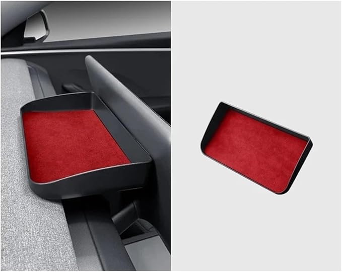 Dashboard Storage Box Central Control Suede Instrument Storage Compatible For Tesla Model 3 Highland 2024 Modification Interior Accessories(Red1)