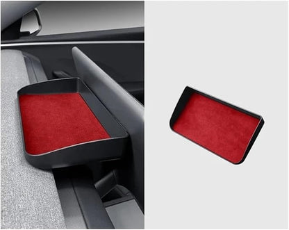 Dashboard Storage Box Central Control Suede Instrument Storage Compatible For Tesla Model 3 Highland 2024 Modification Interior Accessories(Red1)