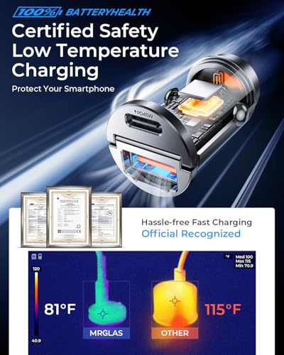 90W USB C Car Charger Fast Charging [Invisible & All Metal Design]