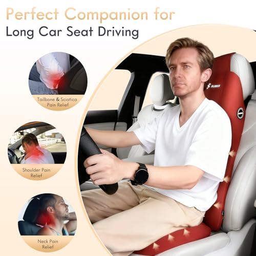 Memory Foam Car Seat Cushion and Integrated Neck Pillow Lumbar Support Ergonomic Seat Cushion Breathable Back Support Headrest for Truck Driver Long Driving Sciatica Tailbone Pain Relief