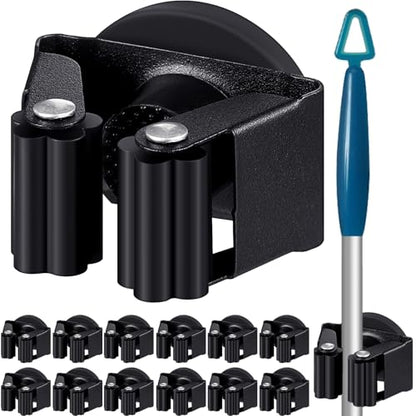 12 Pcs Magnetic Broom Holder Wall Mounted Anti Slip Rack (12 Count)