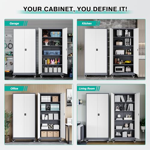 75" Tall Metal Storage Cabinet with Wheels