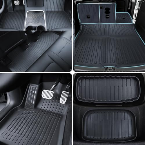 TPE Floor Mats fit for Tesla Model Y Standard 2025 2026 All Weather TPE Cargo Liner Cargo Trunk Accessories and Cargo Trunk Mats Front Rear Cargo Mat Full Set