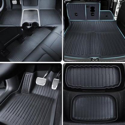 TPE Floor Mats fit for Tesla Model Y Standard 2025 2026 All Weather TPE Cargo Liner Cargo Trunk Accessories and Cargo Trunk Mats Front Rear Cargo Mat Full Set