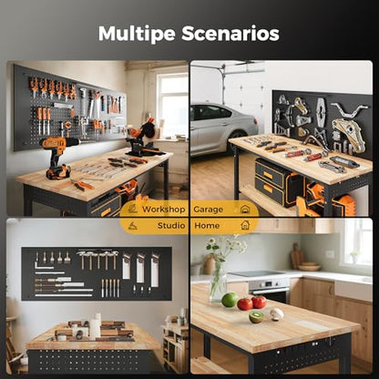 60" Work Bench with Storage & Pegboard