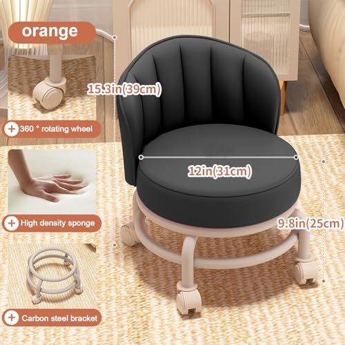 Low Rolling Stool with Backrest