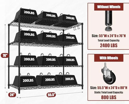 55.5" Wx24 x80 Heavy Duty Metal Wire Storage Shelving with Wheels (2 Count)