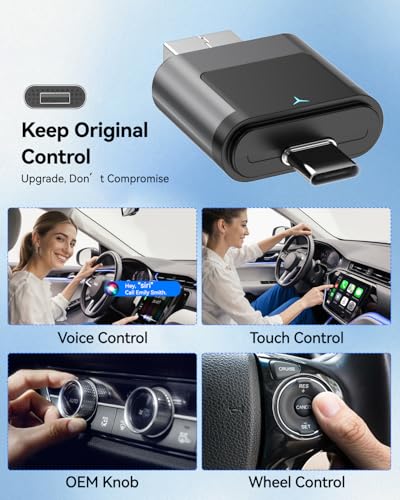 2-in-1 Wireless CarPlay Adapter USB C, Dual-Band WiFi (2.4/5GHz), BT 5.0, Wireless Android Auto Dongle, Native Dual Interface, Fast Connect for Factory Wired Cars