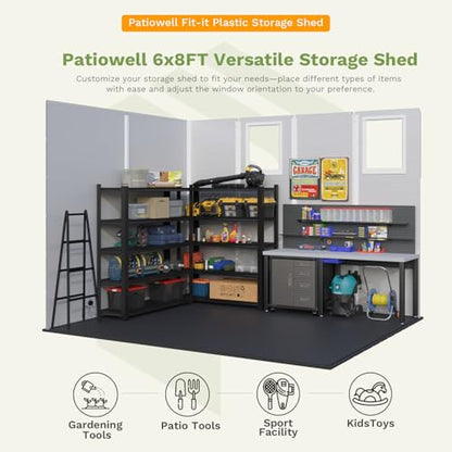 6X8 FT Resin Outdoor Storage Shed with Floor