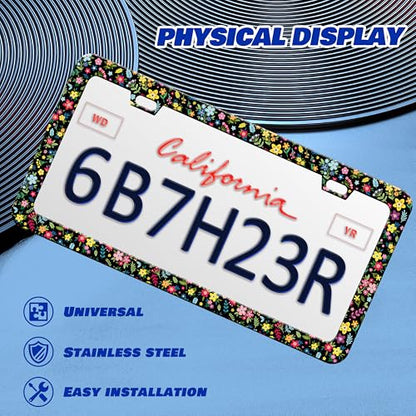 Colorful Folk Floral License Plate Frame Stainless Steel 6x12 Inch 2