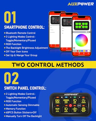 RGB 8 Gang Switch Panel with App Control Toggle Momentary Pulsed