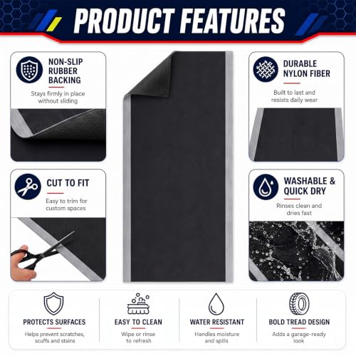Motorcycle Mat Garage Floor Rug Washable Parking Mats for Garage Floors Non Slip Oil Absorbent Pad Rubber Backing Layer Protects Floor