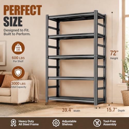 Heavy Duty Metal Bookshelf Adjustable Storage Shelving Unit for Home Office