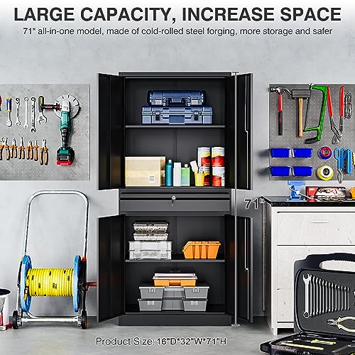 Metal Garage Storage Cabinet with Drawer and Lock