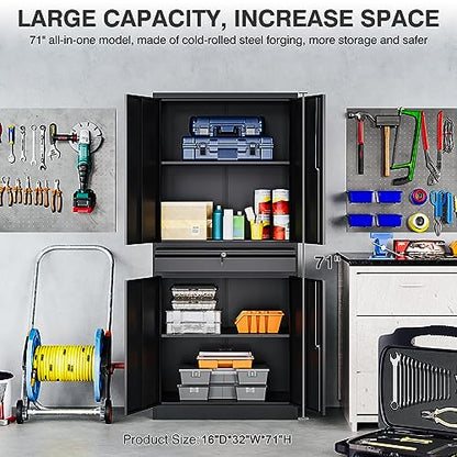 Metal Garage Storage Cabinet with Drawer and Lock