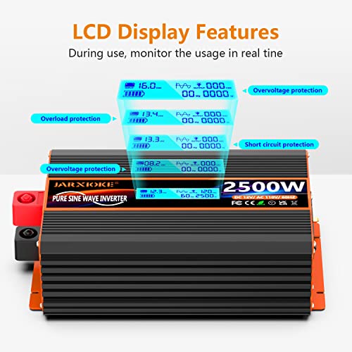 2500 Watt Pure Sine Wave Power Inverter 12V DC to 110V 120V Converter for Family RV Off Grid Solar System Car with Type