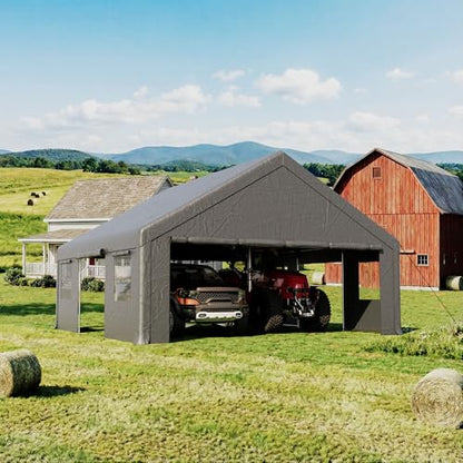 20'×20' Storage Shelter Outdoor Gable Roof Carport with Removable Side Walls