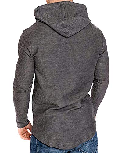 Mens Fashion Athletic Hoodies Sport Sweatshirt Solid Color Fleece Pullover Dark Grey 3XL