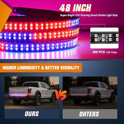 48 Inch 288 LED Tailgate Strobe Light Strip Red Blue