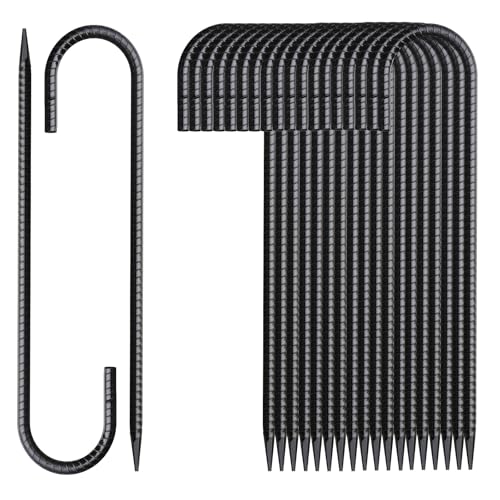 Rebar Stakes 12 Inch 20 Pack J Hook Ground Stakes Heavy Duty Chain Link Fence Stakes Galvanized Anchors Metal Tent Stakes for Wire Fencing Concrete Forming Trampolines Camping Canopies Shed Swing (20 Count)