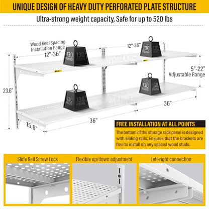 2 Pack 2 Tier 1.3x3ft Garage Shelving Wall Mounted (2 Count)