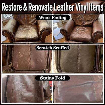 Leather Recoloring Balm Medium Brown Dye Vinyl Car Interior Boat Seat Paint Crafts Furniture Couch Recliner Chair Boot Jacket Shoe Bag Purse Belt Color Restorer Fading Stain Scratch Remover Repair