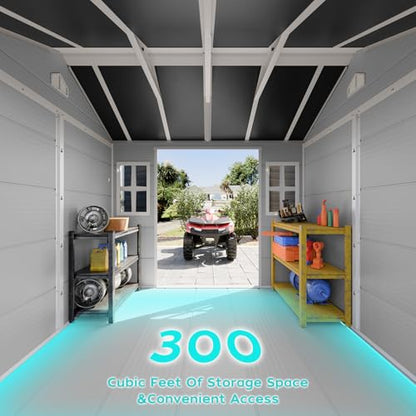 8x6 FT Resin Plastic Outdoor Storage Shed with Floor