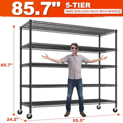 85.7"H 5 Tier Garage Shelving with Wheels&Feet