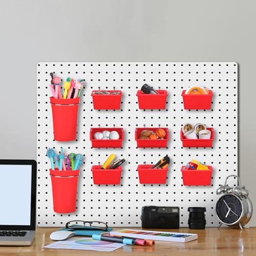20 Pcs Pegboard Bins and Cups with Hooks and Loops Peg Assortment Organizer Accessories Various Tool Organizer Pegboard Baskets Set for Garage Workshop Workbench Office